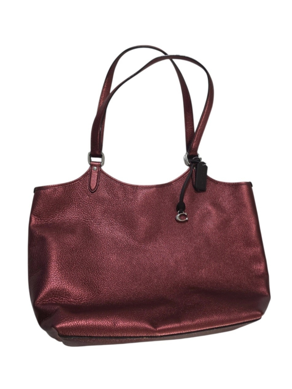 Coach Metallic Pebble Leather Tote Red Burgundy